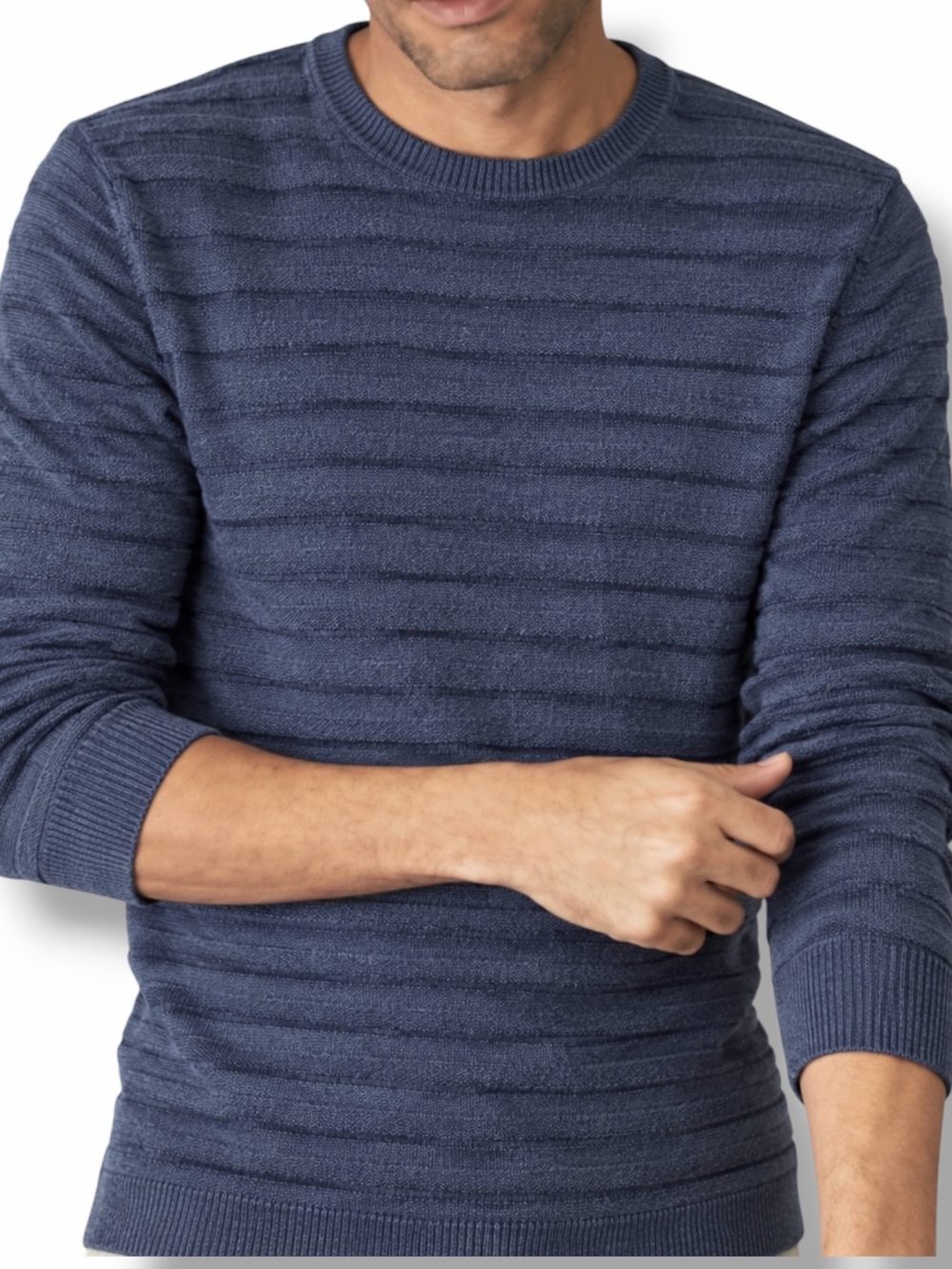 Billy Reid Sweater Cotton Cashmere Textured Stripe Pullover Blue Size Large